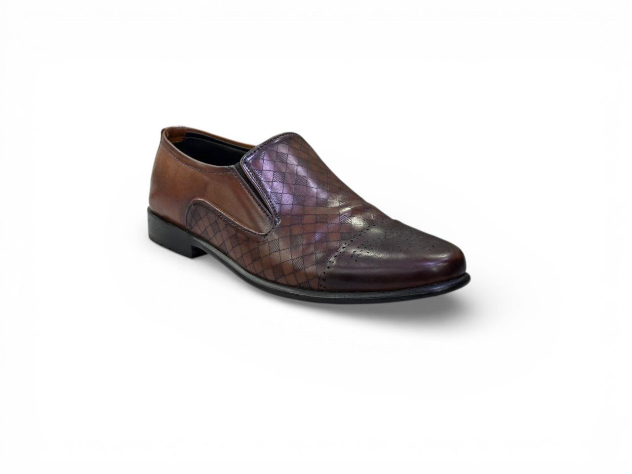 LA MARCA Men's Premium Leather Woven-Design Formal Slip-On Shoes.