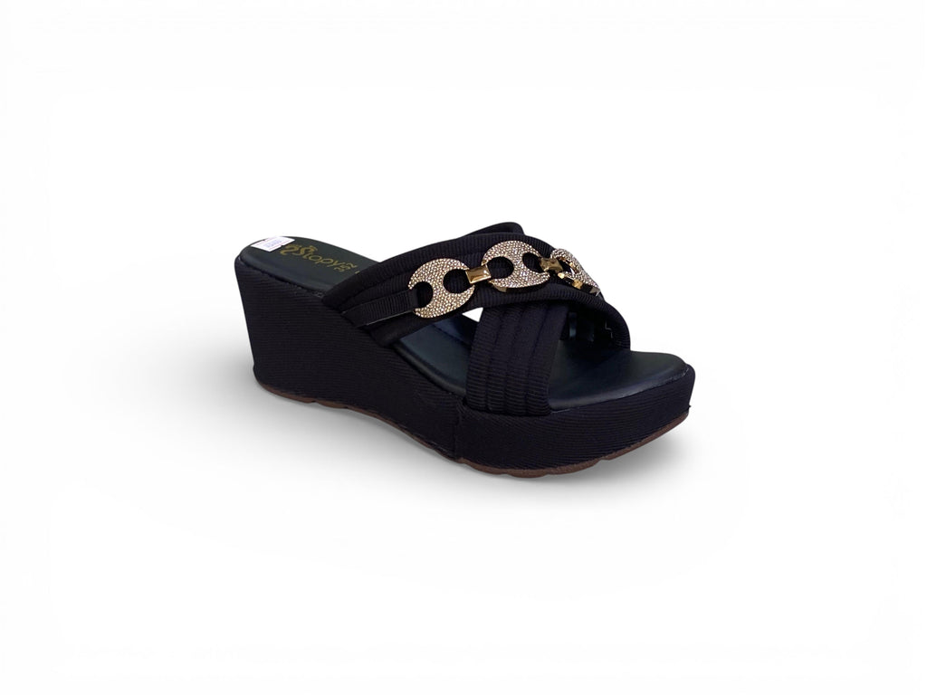 Sophisticated Golden Link Platform Wedges