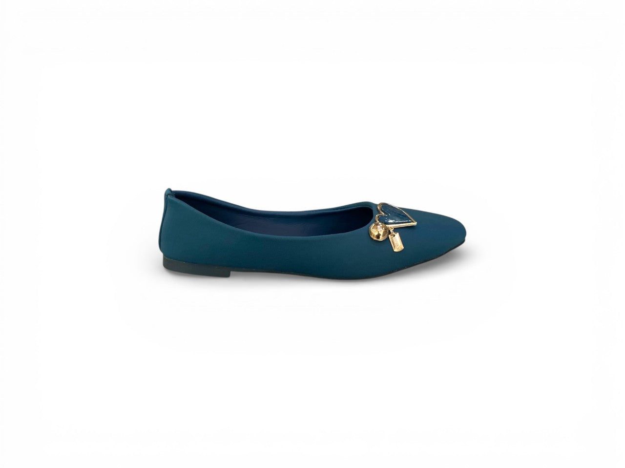 The Sapphire Heart: Elegant Gold-Buckle Pumps