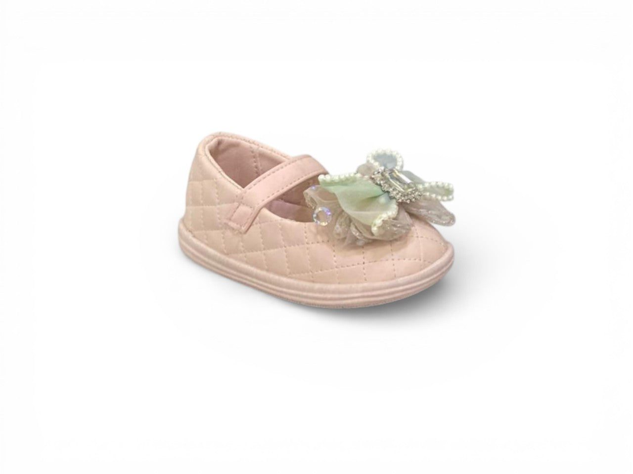 Elegant Quilted Floral Bow Party Pumps for Kids