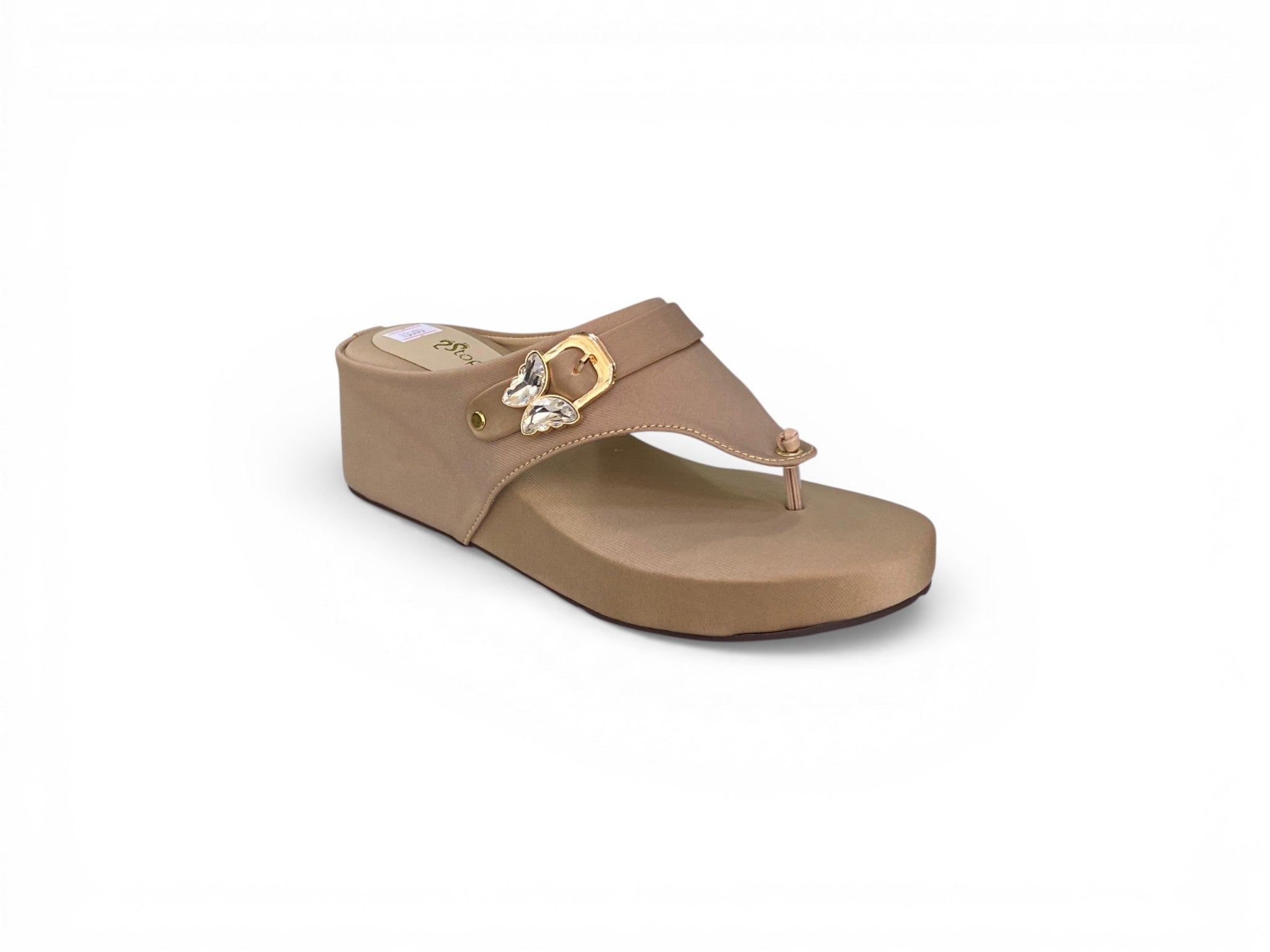 Butterfly-Buckle Wedge Sandals