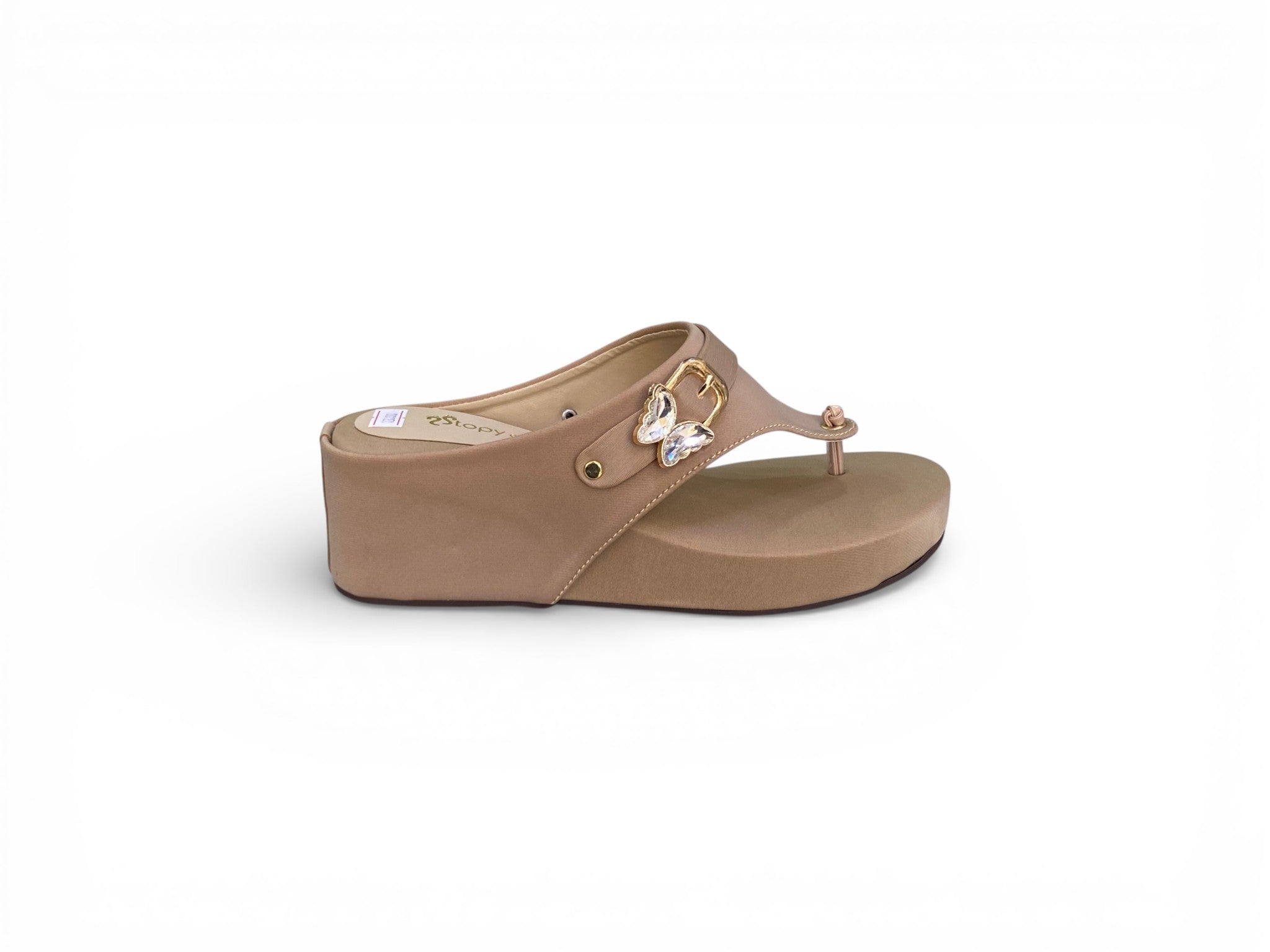 Butterfly-Buckle Wedge Sandals