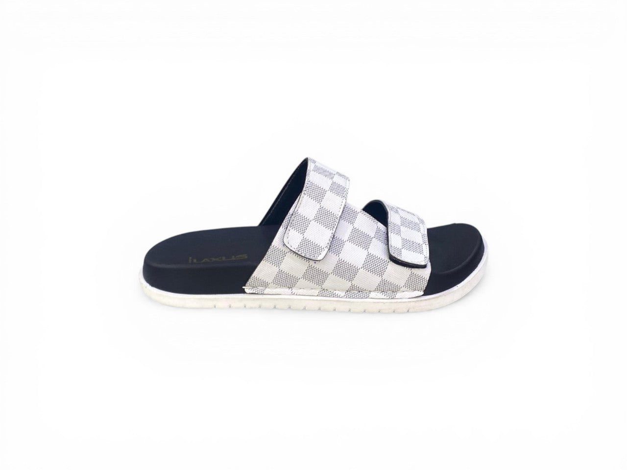 Monochrome Checkered Velcro Fashion Slides