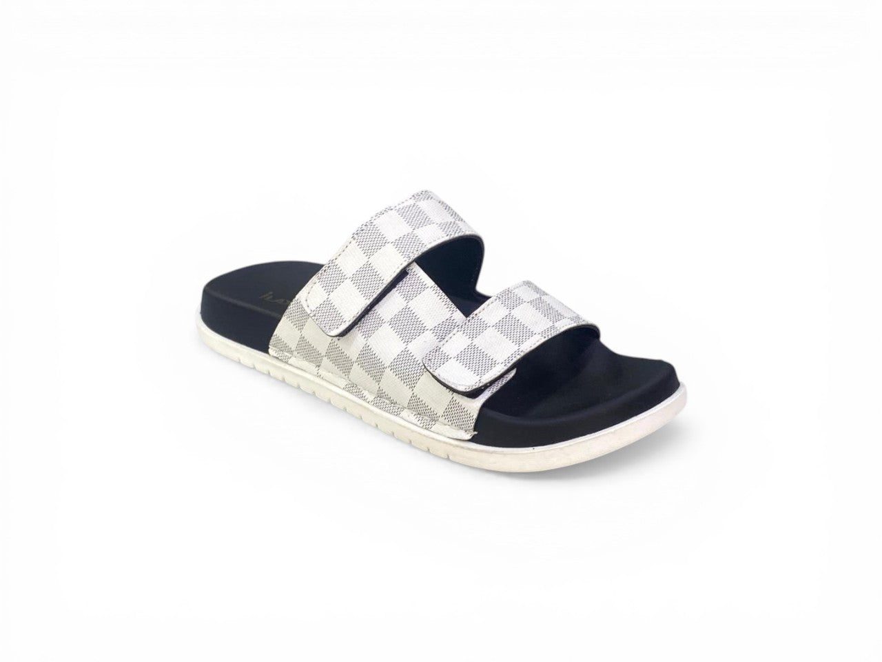 Monochrome Checkered Velcro Fashion Slides