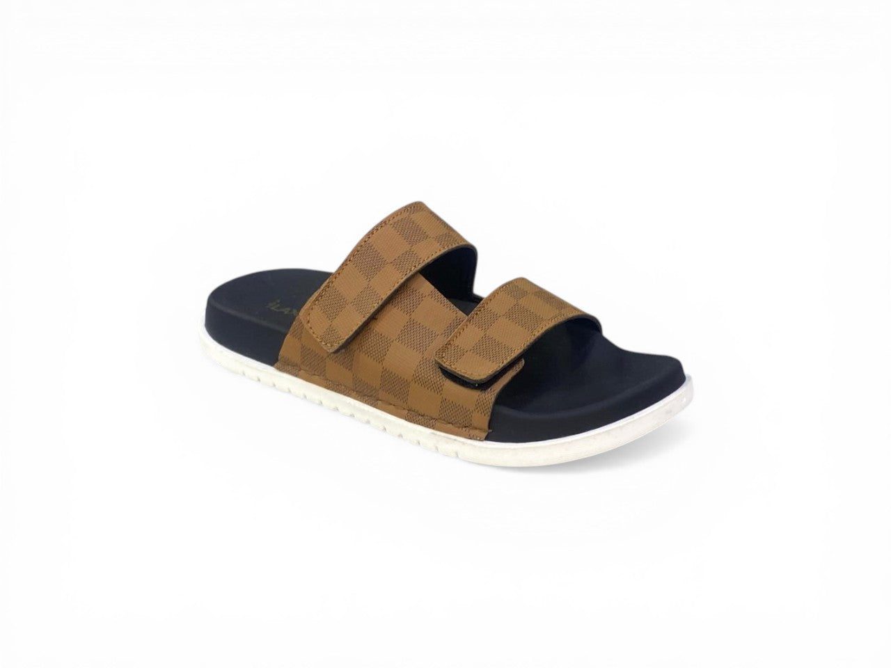 Monochrome Checkered Velcro Fashion Slides