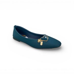 The Sapphire Heart: Elegant Gold-Buckle Pumps