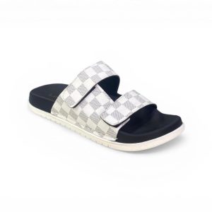 Monochrome Checkered Velcro Fashion Slides